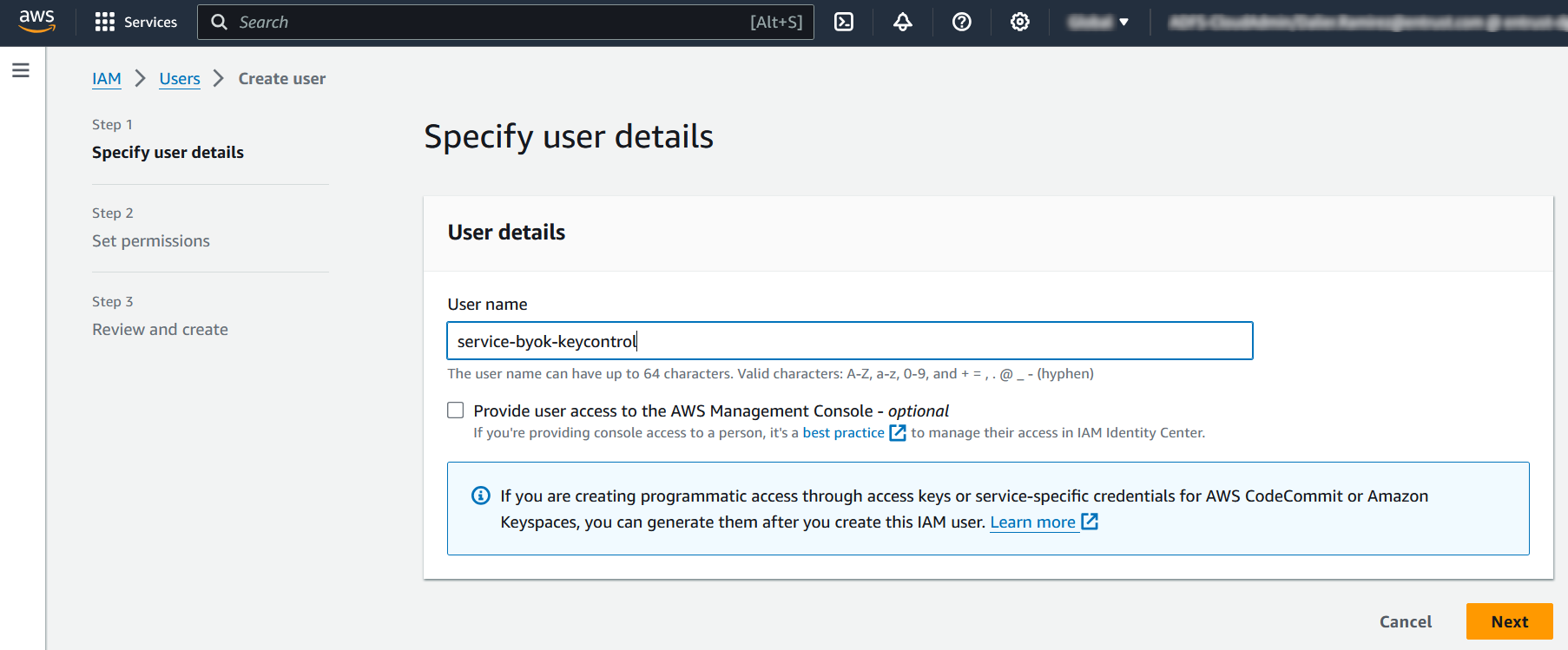 aws create service user 1