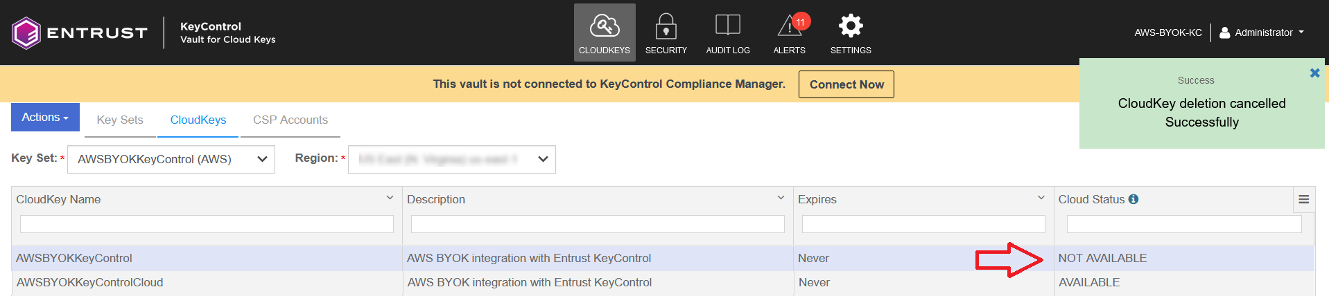 keycontrol cancel deletion cloudkey 2