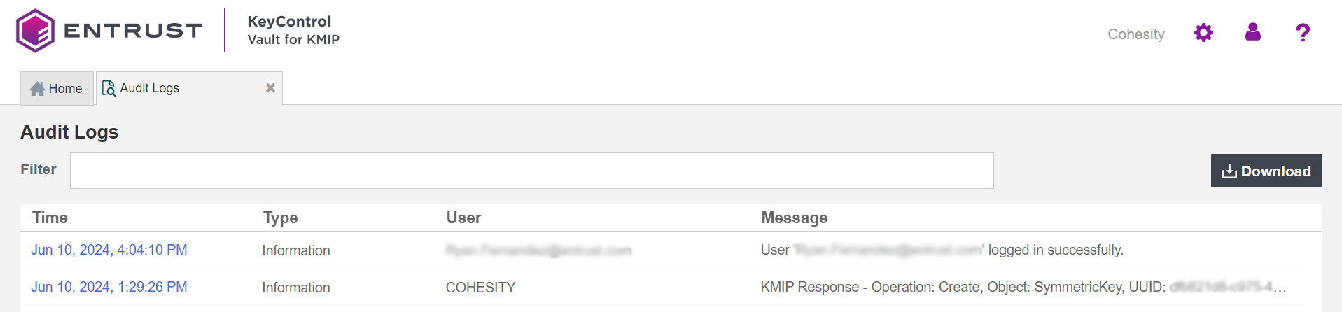 kmip auditlog