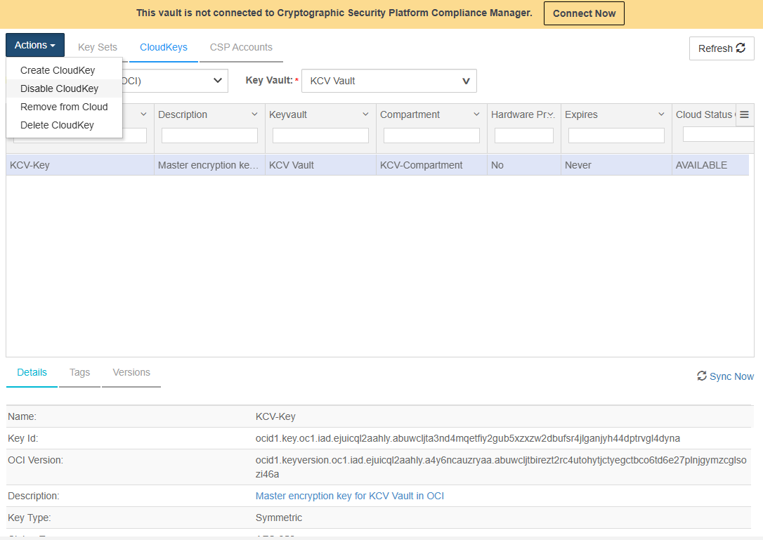 action disable cloudkey