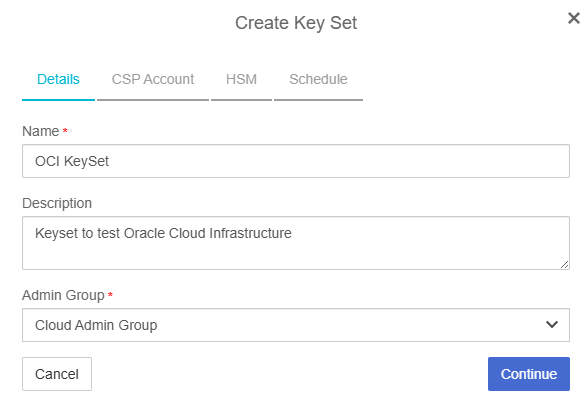 create key set details