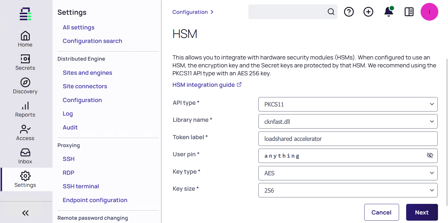 select nshield as provider pkcs11 m