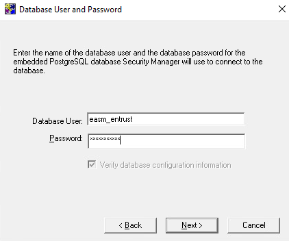 entrust database user password