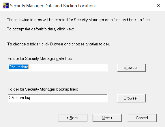 entrust security manager data and backup locations