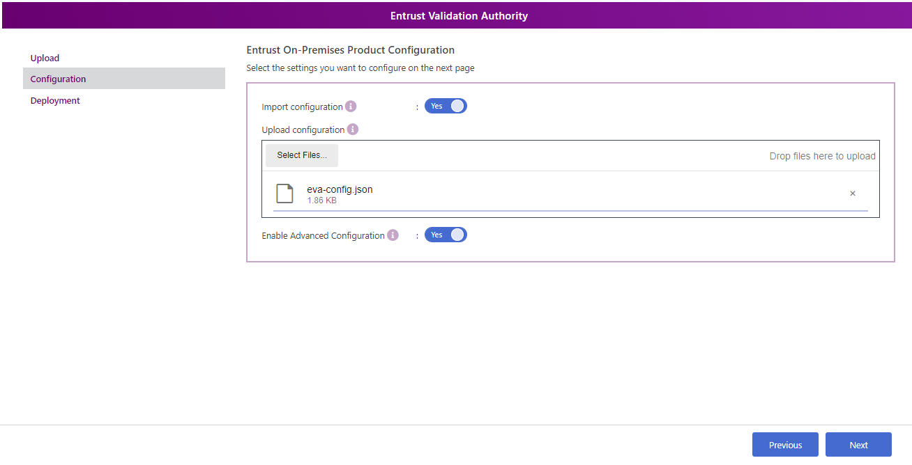 eva onpremises product configuration