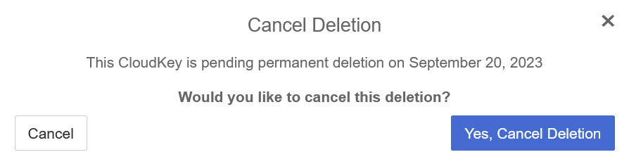 keycontrol cancel deletion cloudkey 1