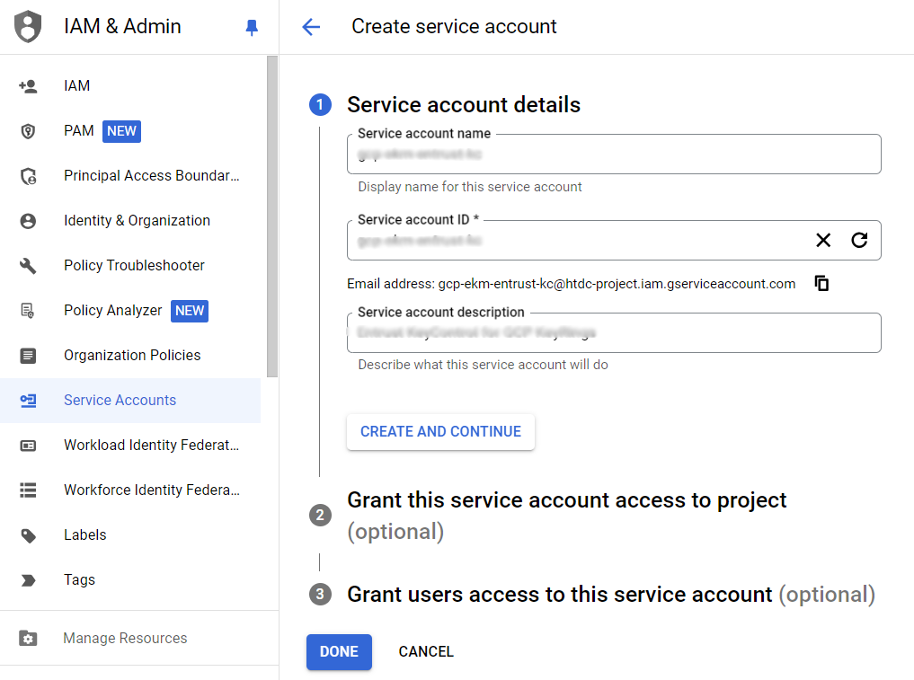 create service account 1