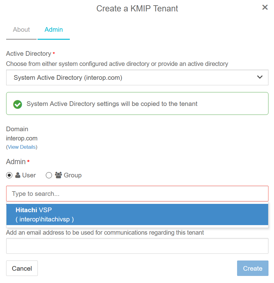 create kmip tenant user