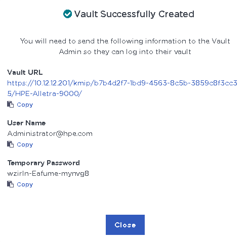 vault created successfully 9000