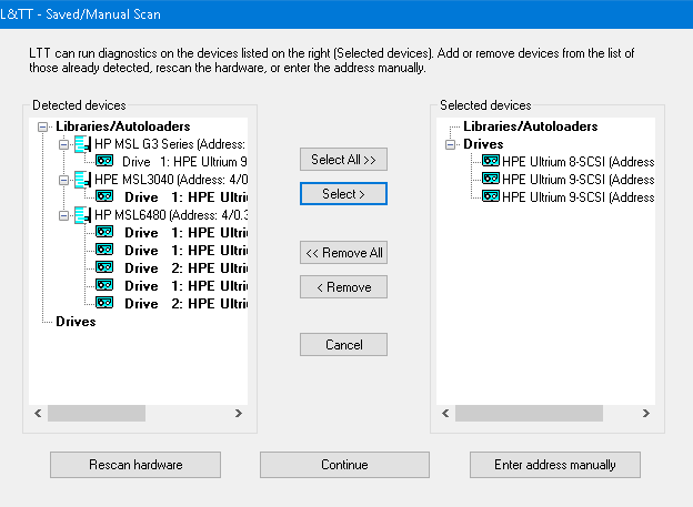 hpe library tape tools selected drives