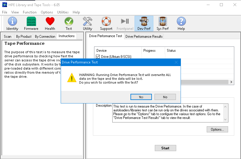 hpe library tape tools start test