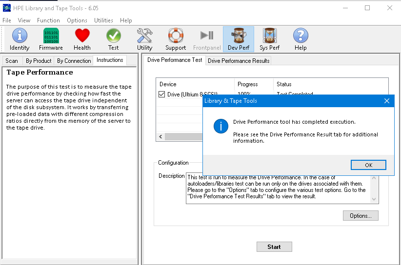 hpe library tape tools test completed