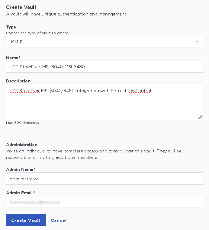 kc create kmip vault 3040 6480