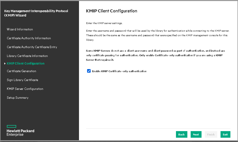 kmip wizard certificate only