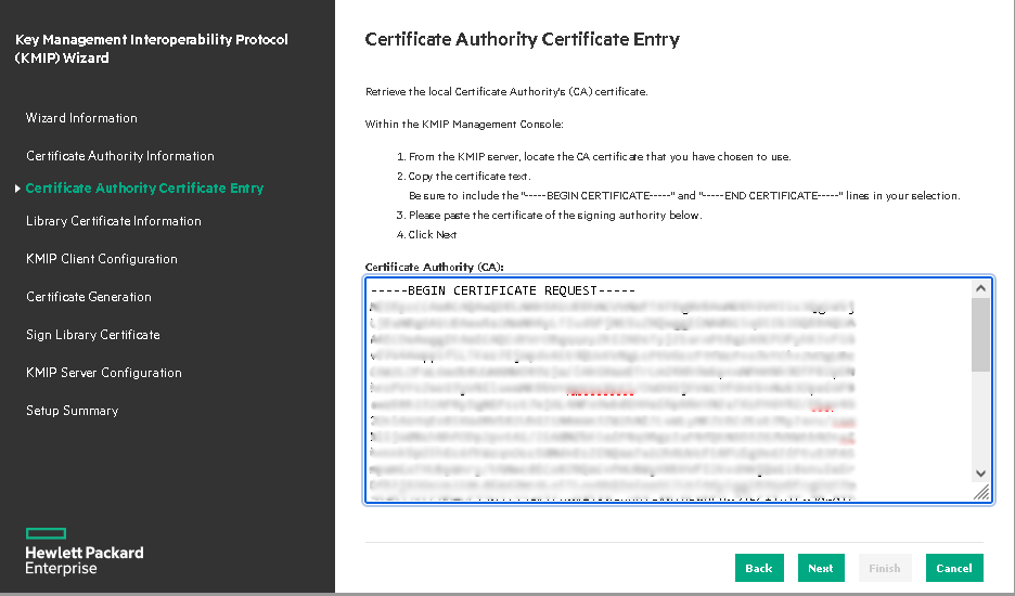 kmip wizard copy paste ca cert