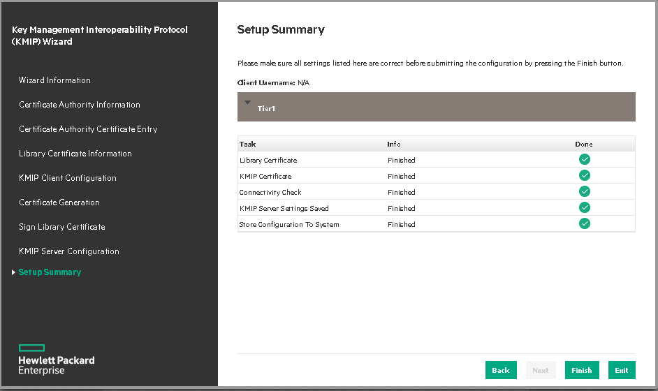 kmip wizard setup summary 3040