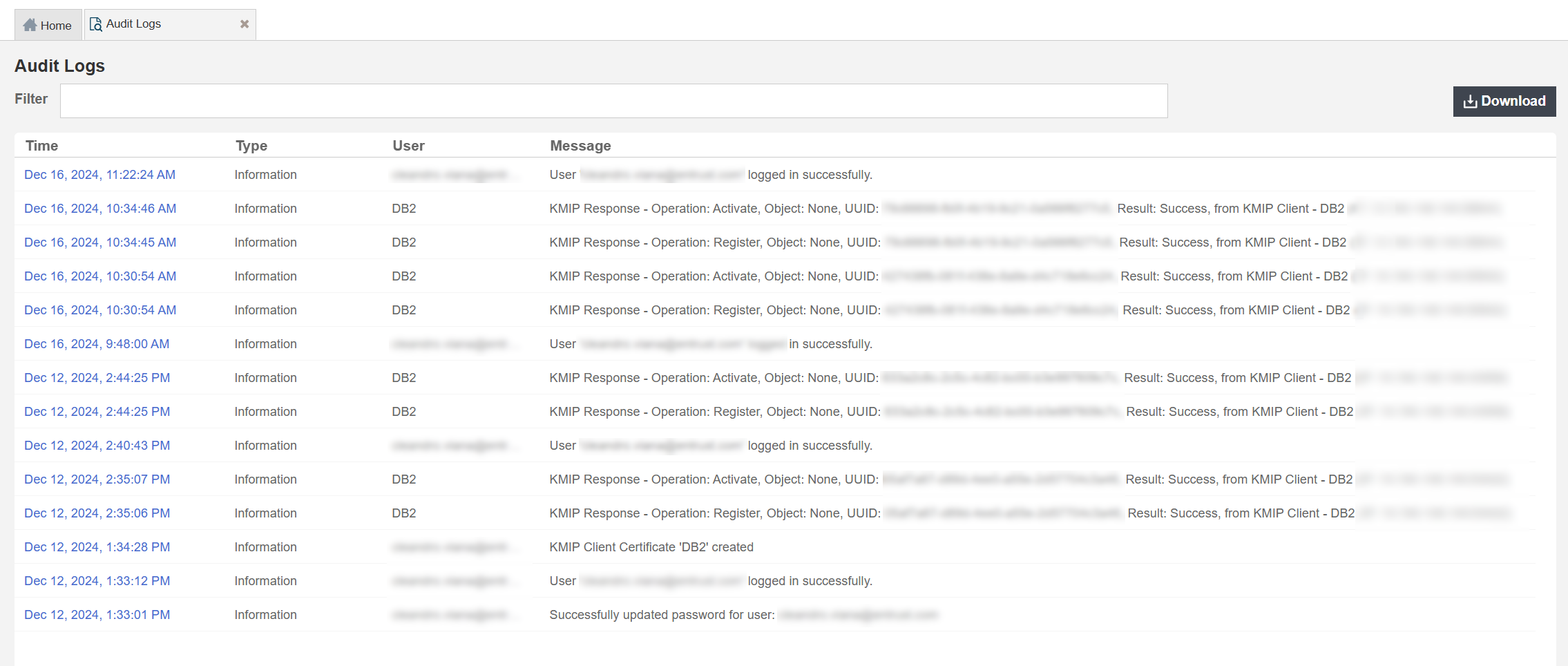 KeyControl KMIP Activity