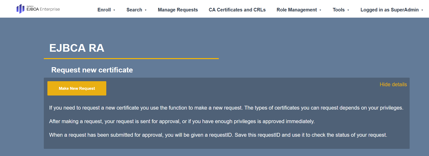 new certificate request