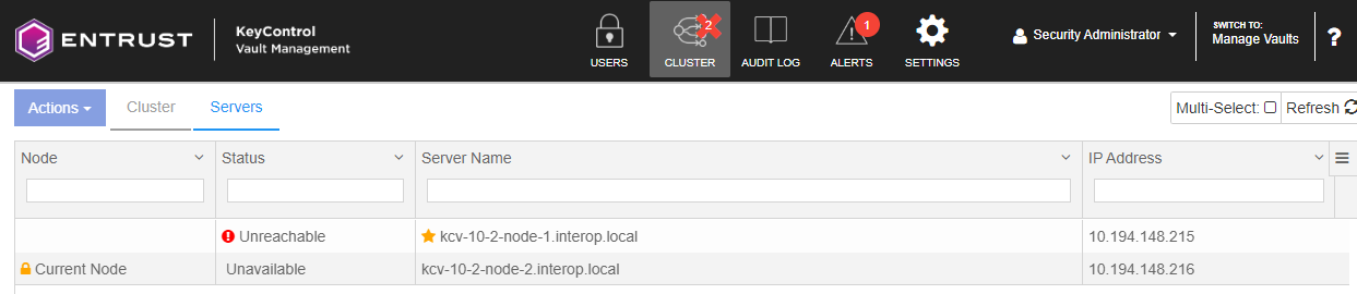 KeyControl Node Down