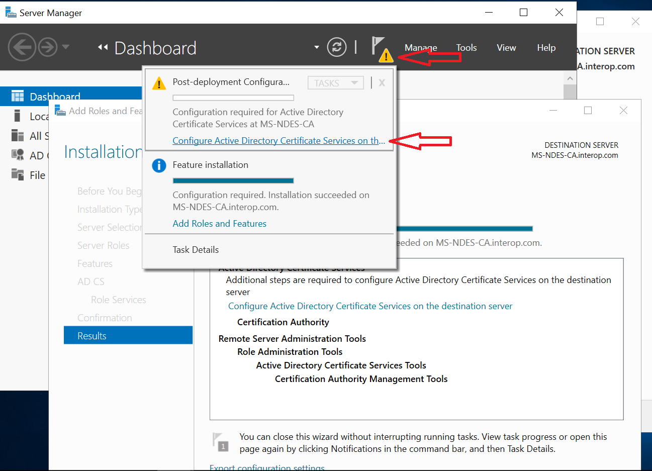 configure adcs destination server