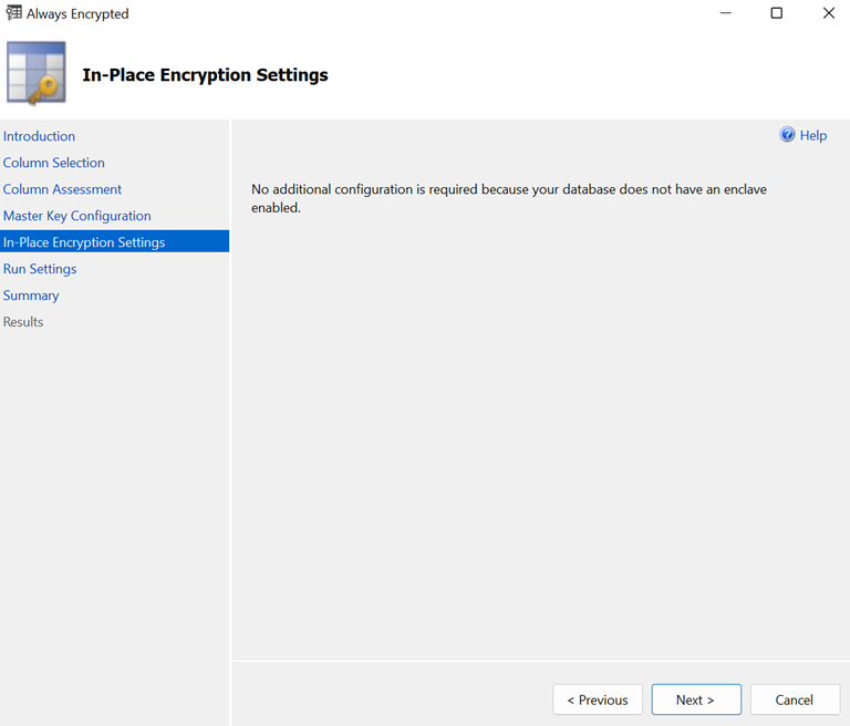 encrypt ssms in place encryption settings
