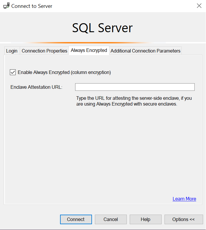 ssms server connection enable ae