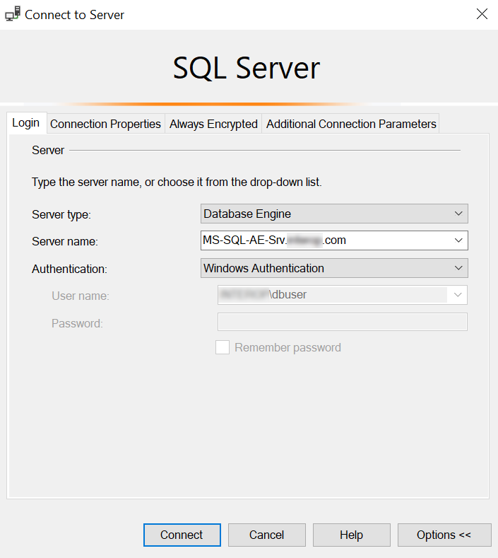 ssms server connection login