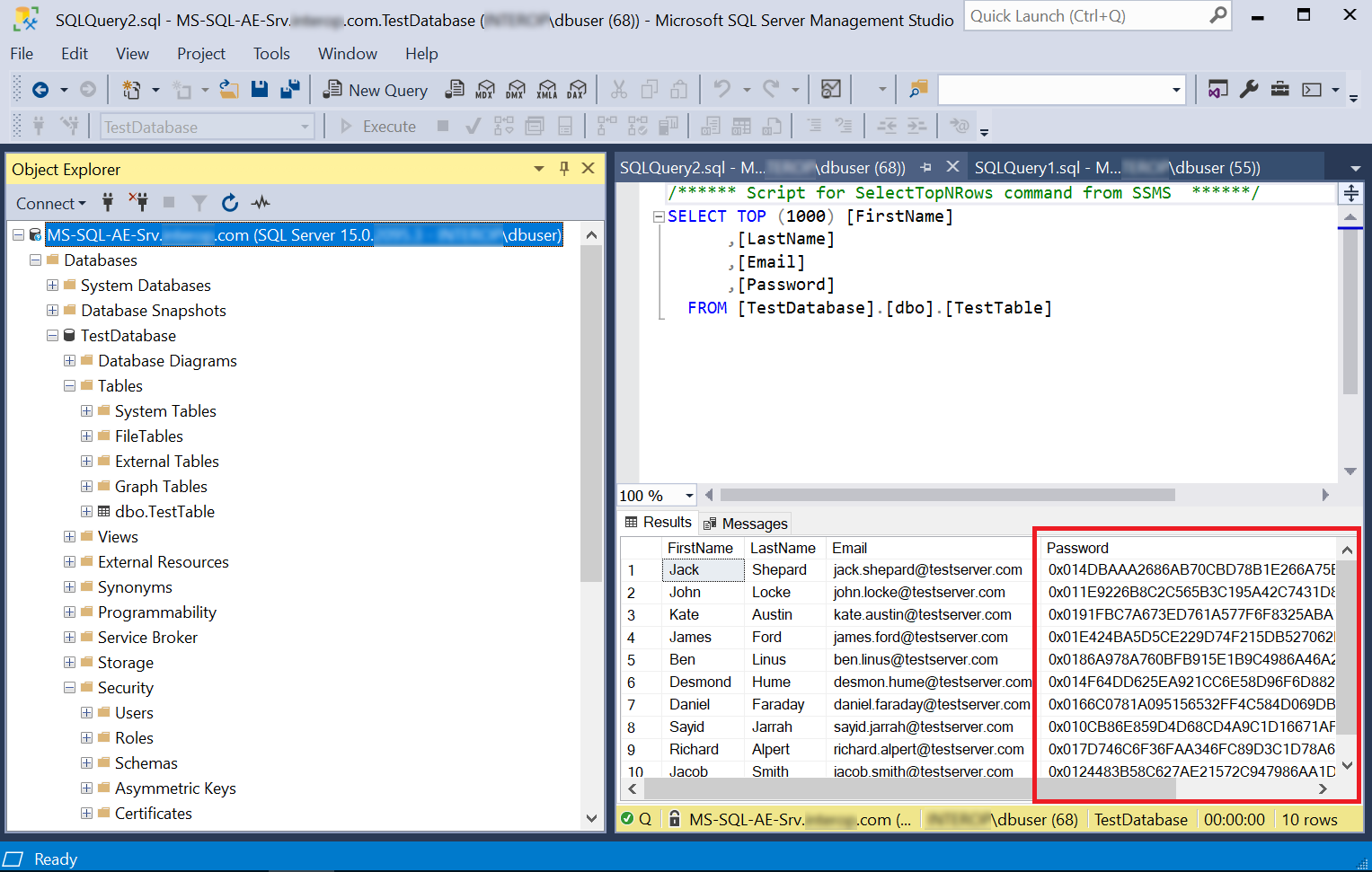 view ssms password column encrypted