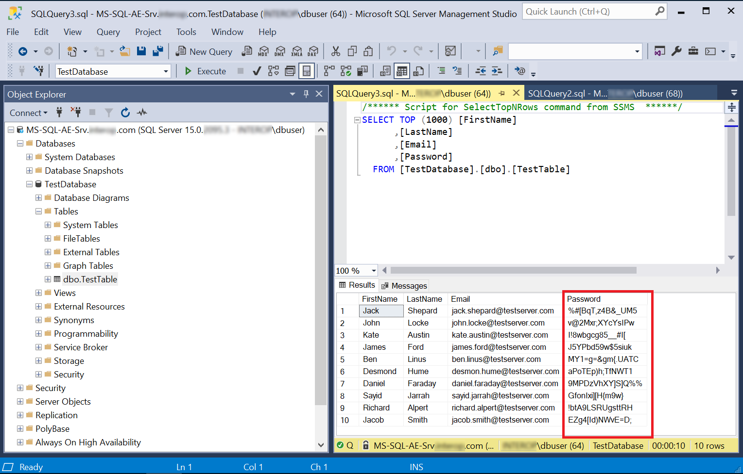 view ssms password column presented as clear text