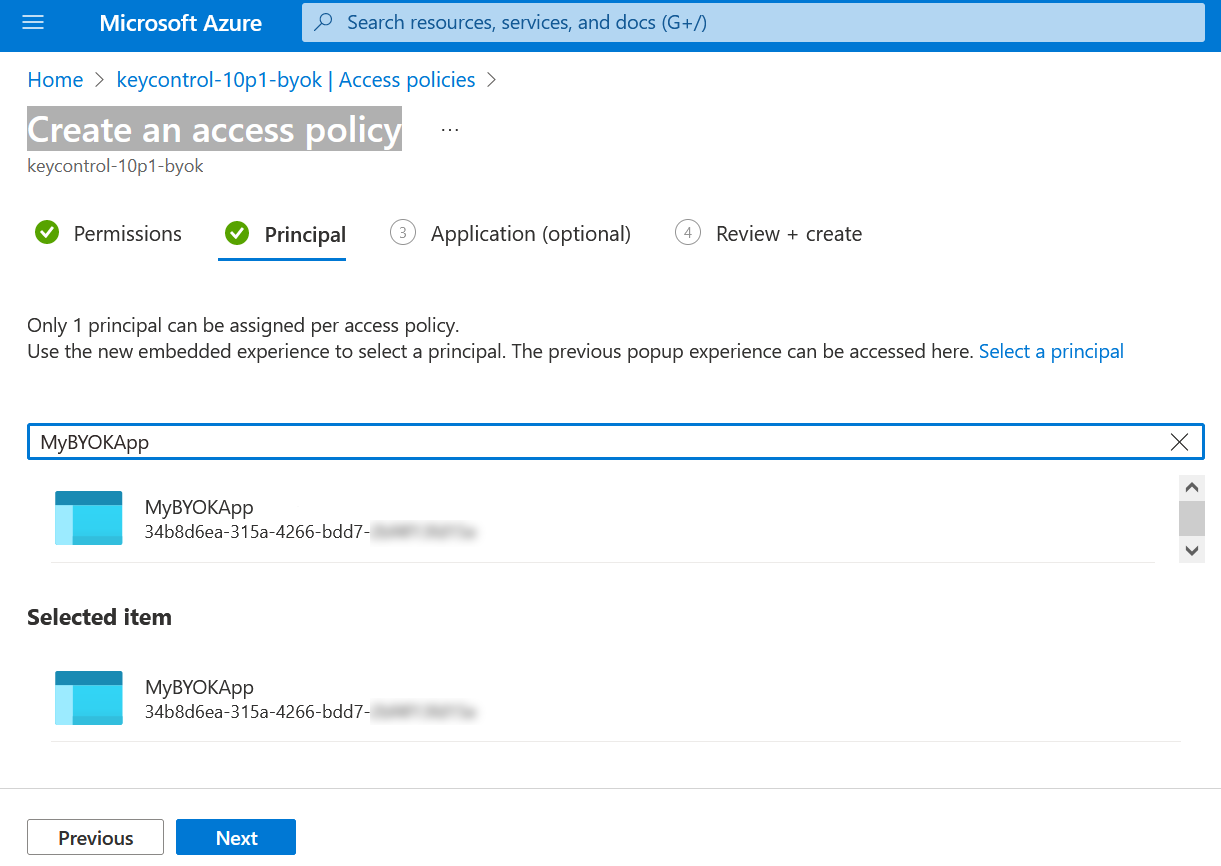 add app reg to vault access policy 1