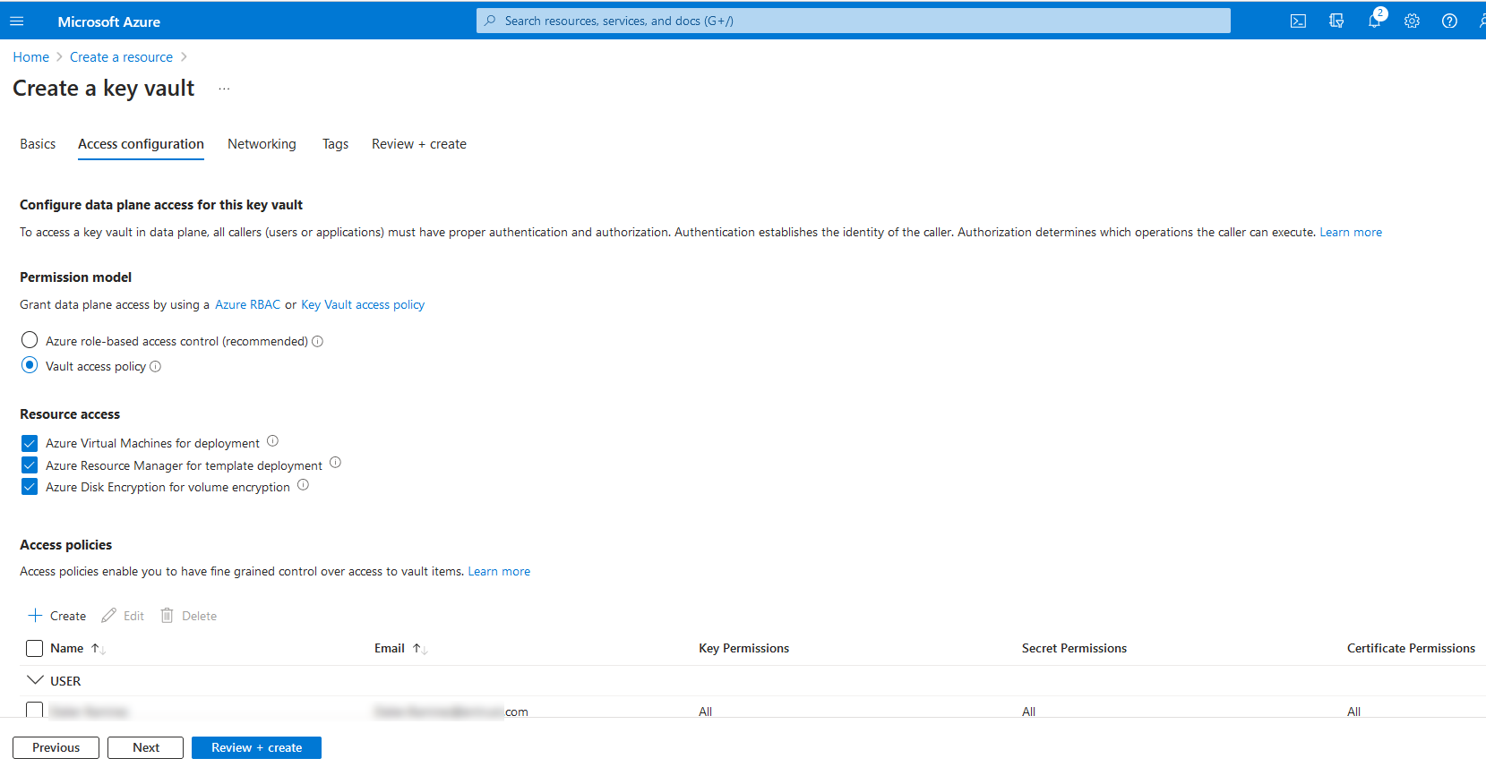 create azure keyvault 2