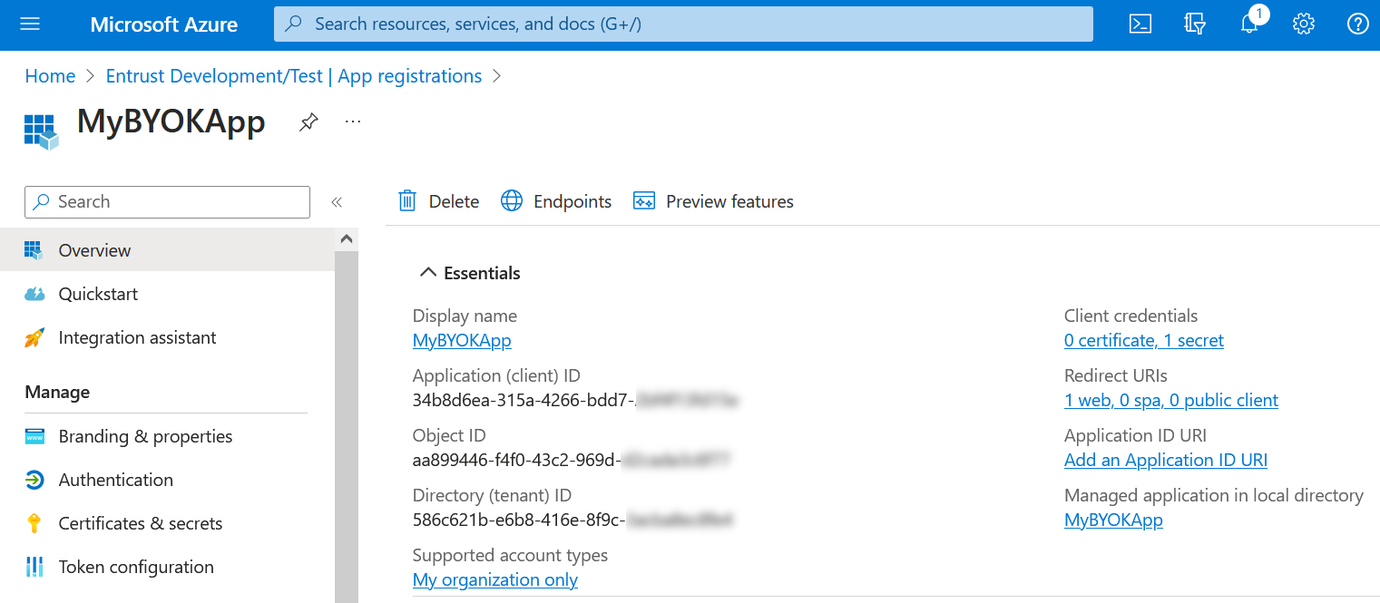 created azure app registration