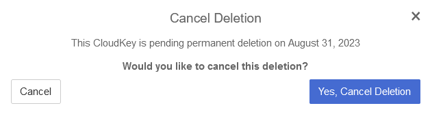 keycontrol cancel deletion cloudkey 1