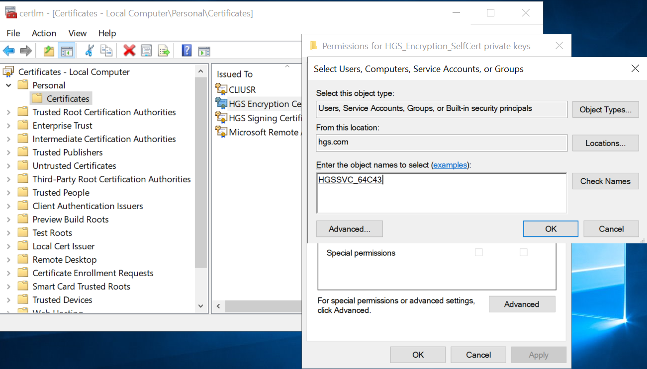 Initialize HGS 2 Add Service Accounts