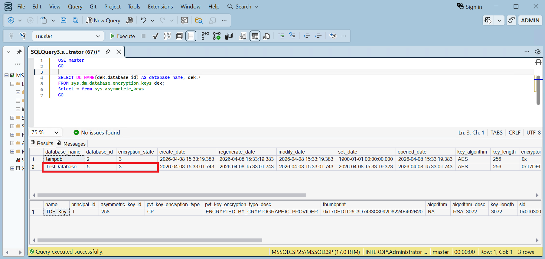 state of keys and encryption