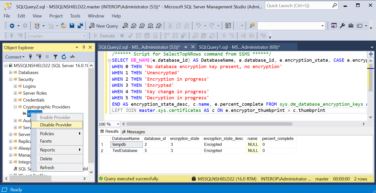 Upgrade Disable EKM Provider 1 2p1p1