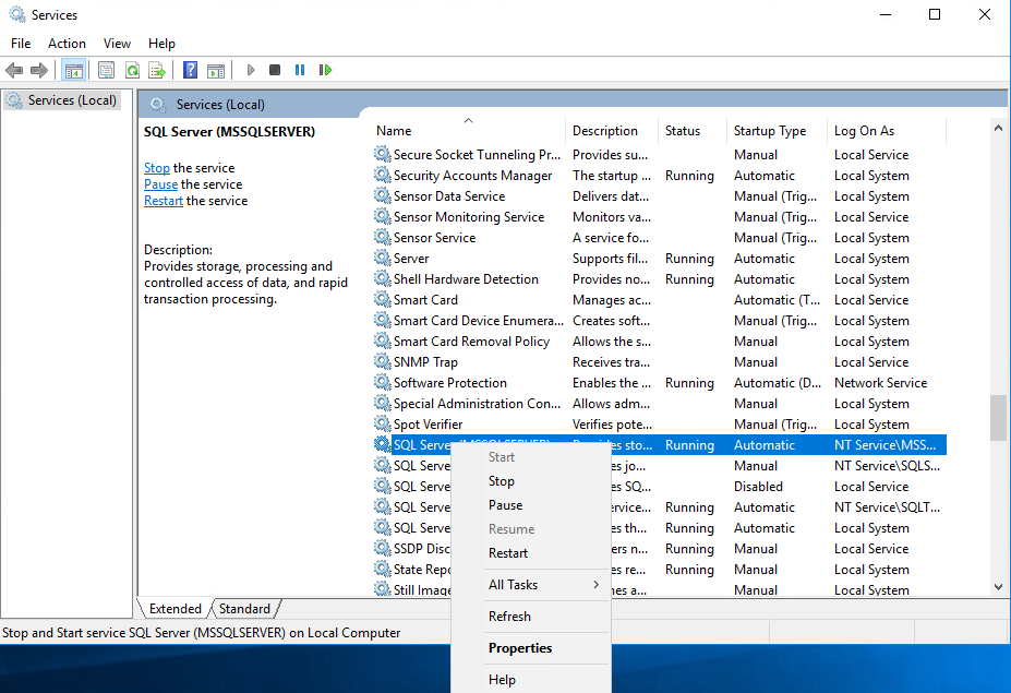 Upgrade Restart SQL Server