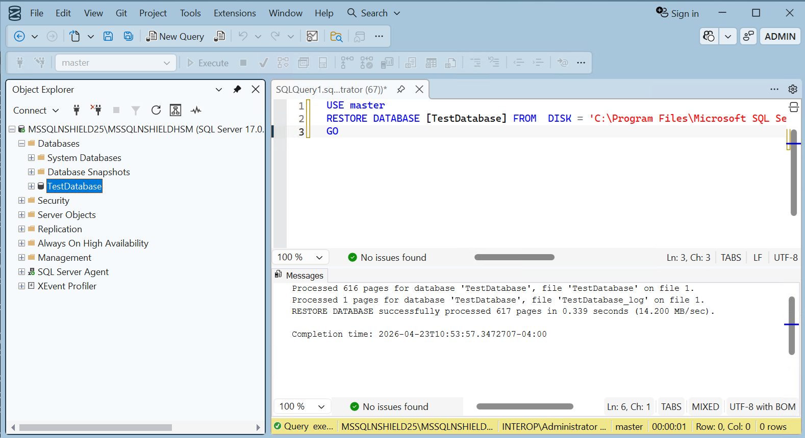 Restore 3 TestDatabase