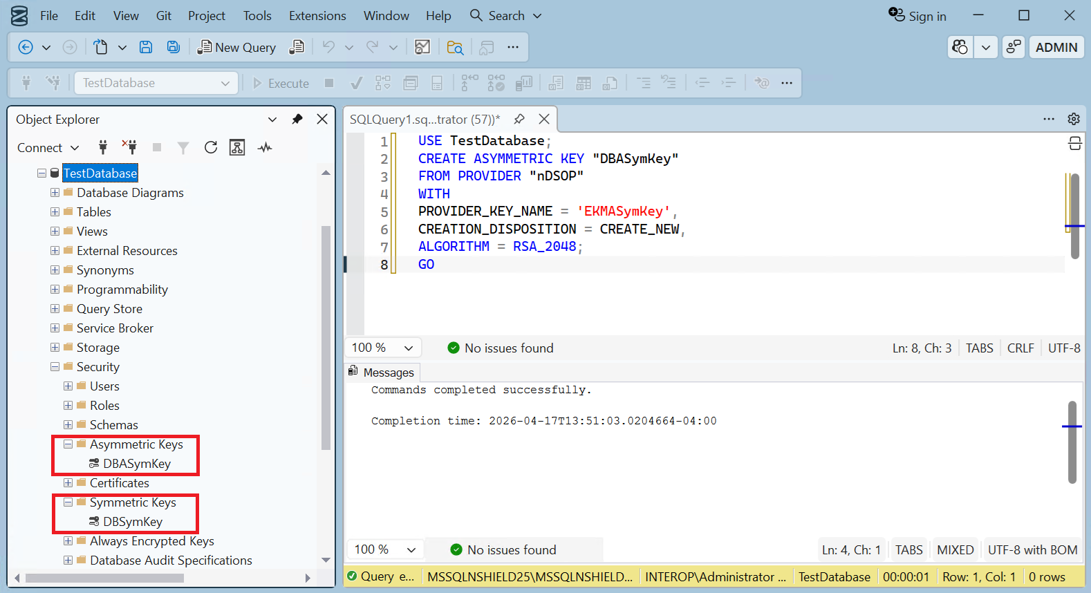 column encryption keys created