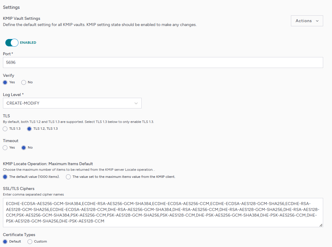 kmip settings