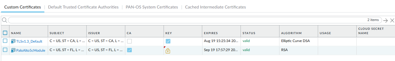 certificate imported