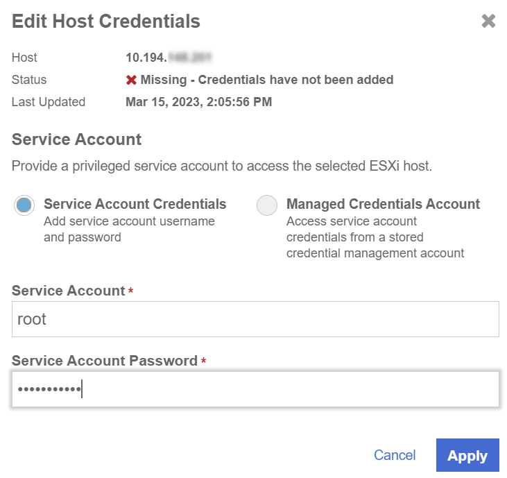 add vcenter hostcredentials