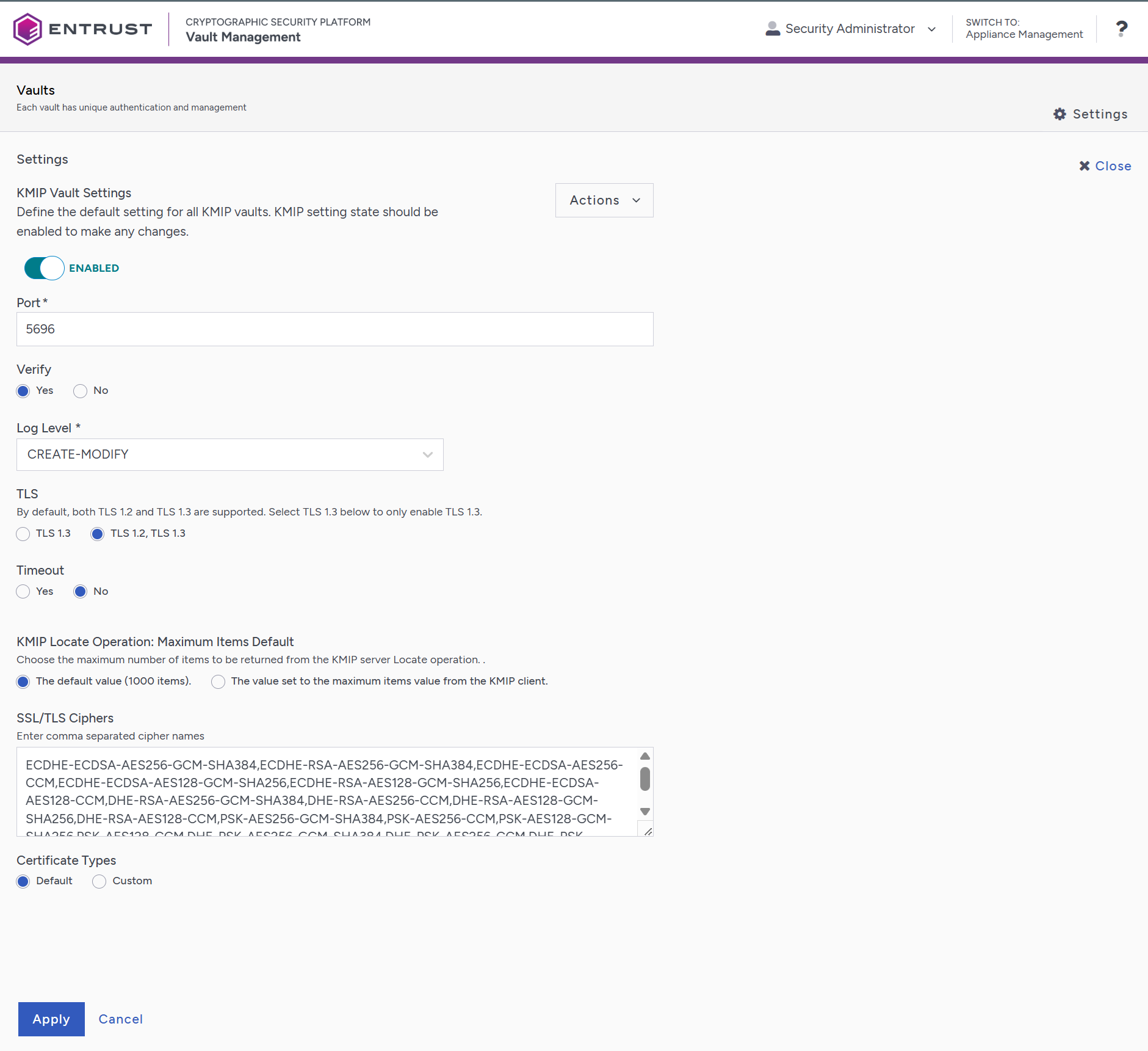 kmip settings