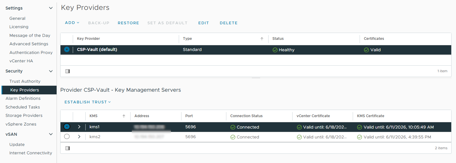 vcenter connected