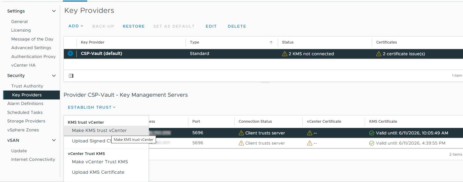 vcenter establishtrust