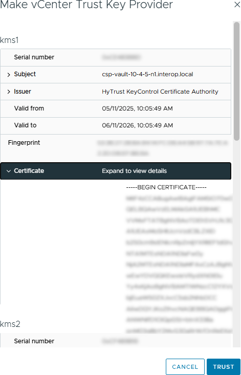 vcenter trustkms
