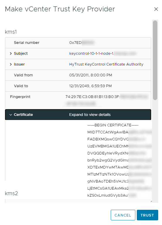 vcenter trustkms