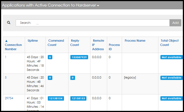 Applications with active connection to hardserver