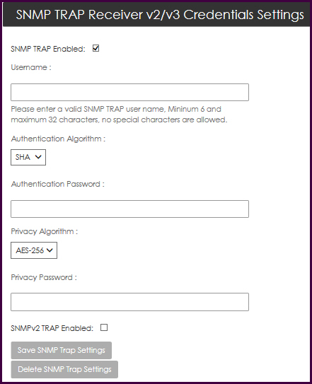 SNMP trap receiver settings