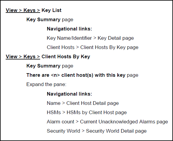 View keys details